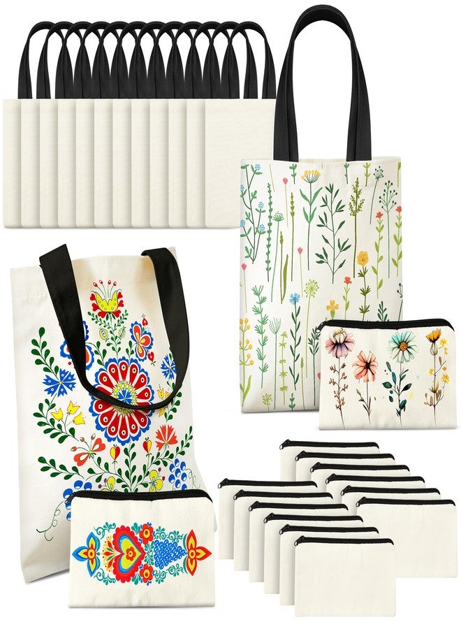 Amylove 24 Pcs Mini Canvas Tote Bag Set Include Small Canvas Bag Blanks Small Pouches with Zipper for Sublimation (8.5 x 8,Natural Color and Black) - Image 1